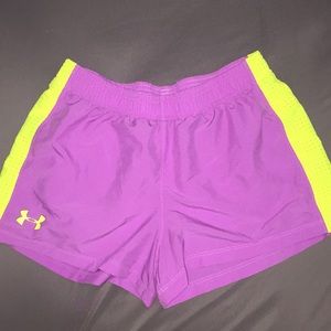 Bright purple and yellow under armour shorts